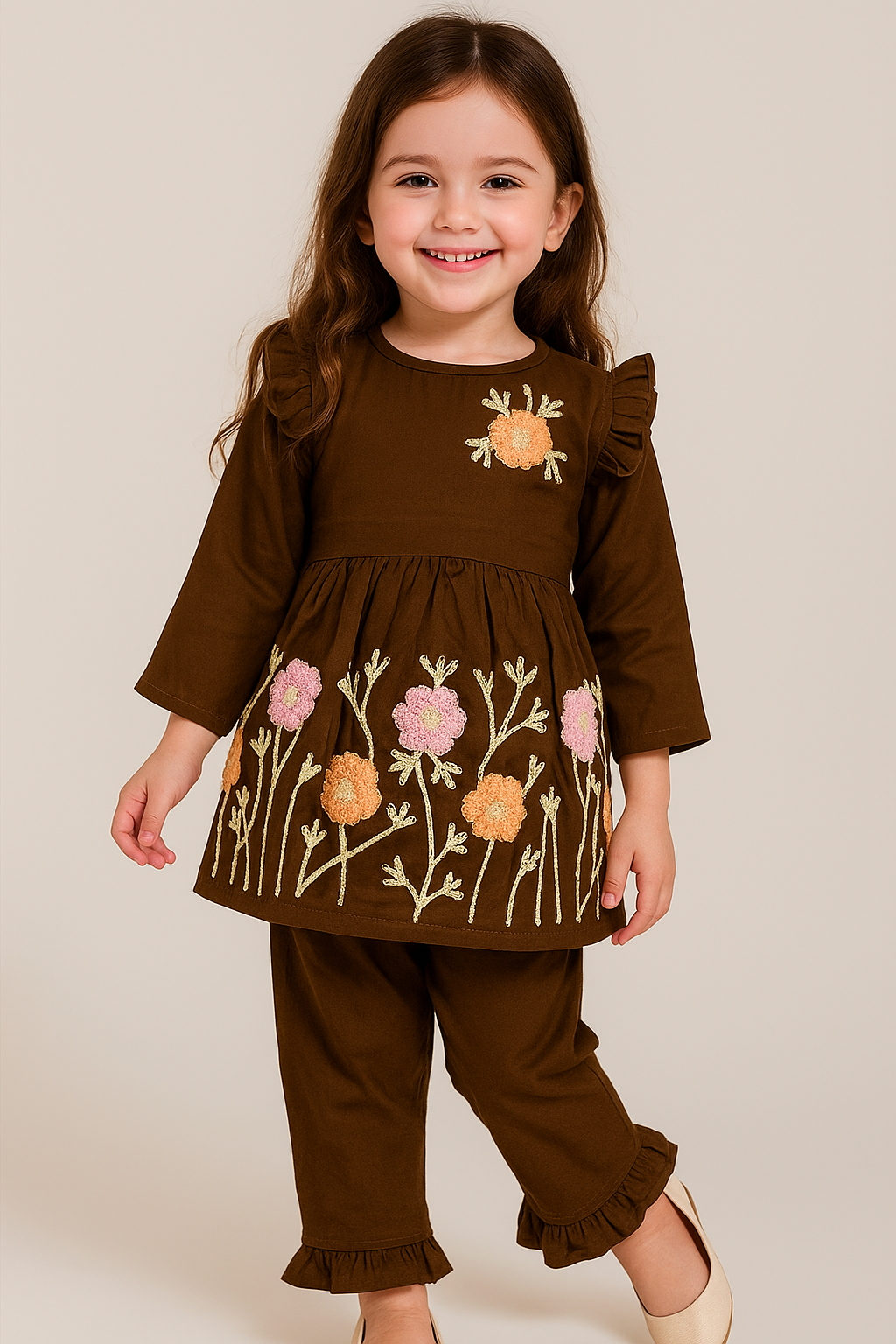 Cotton embroidery Cord Set 1028 Brown