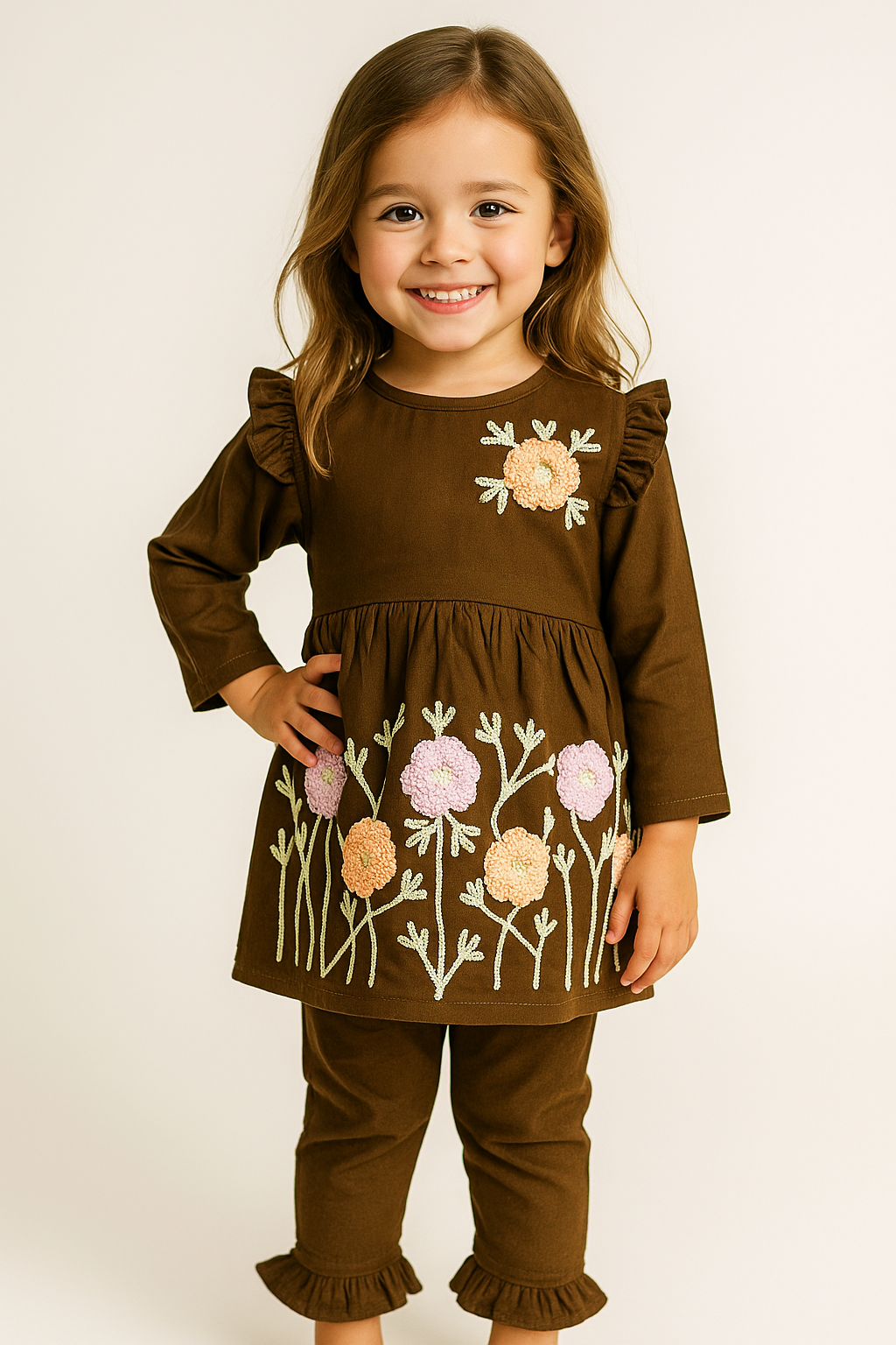 Cotton embroidery Cord Set 1028 Brown