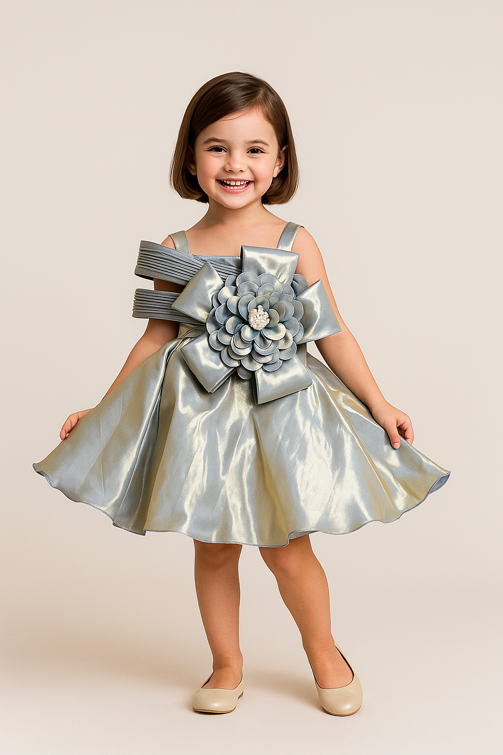 Satin Bow Frock 1012 Blue