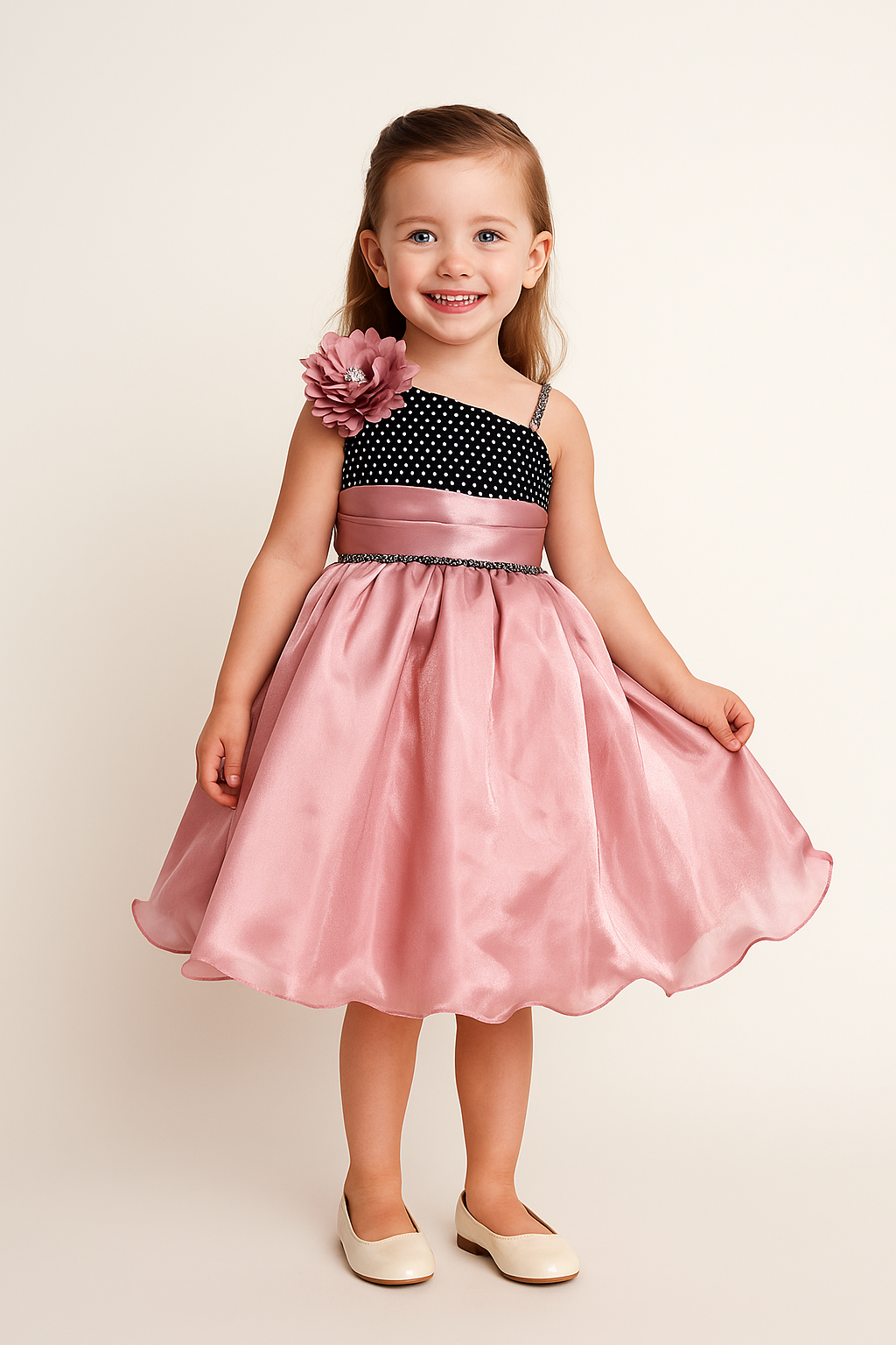 Satin Polka Frock 1015 Pink