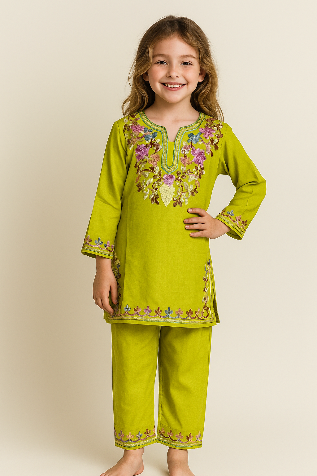 Cotton Embroidery Kurti Set 1246 Green