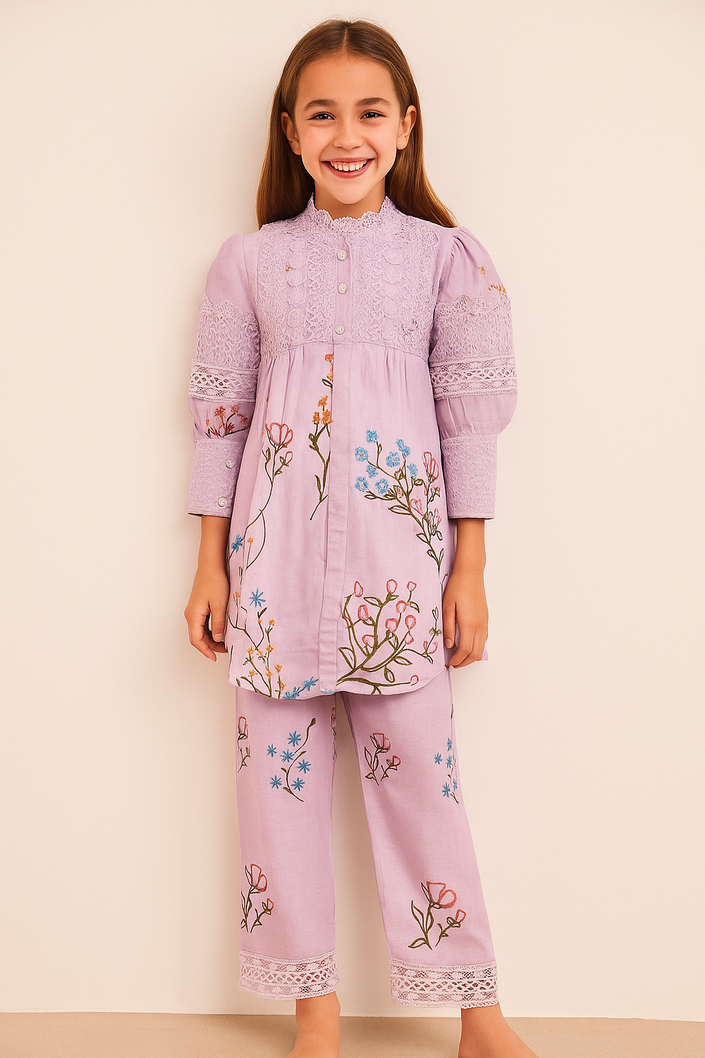 Cotton Printed Lace Work Cord Set 5390 Purple