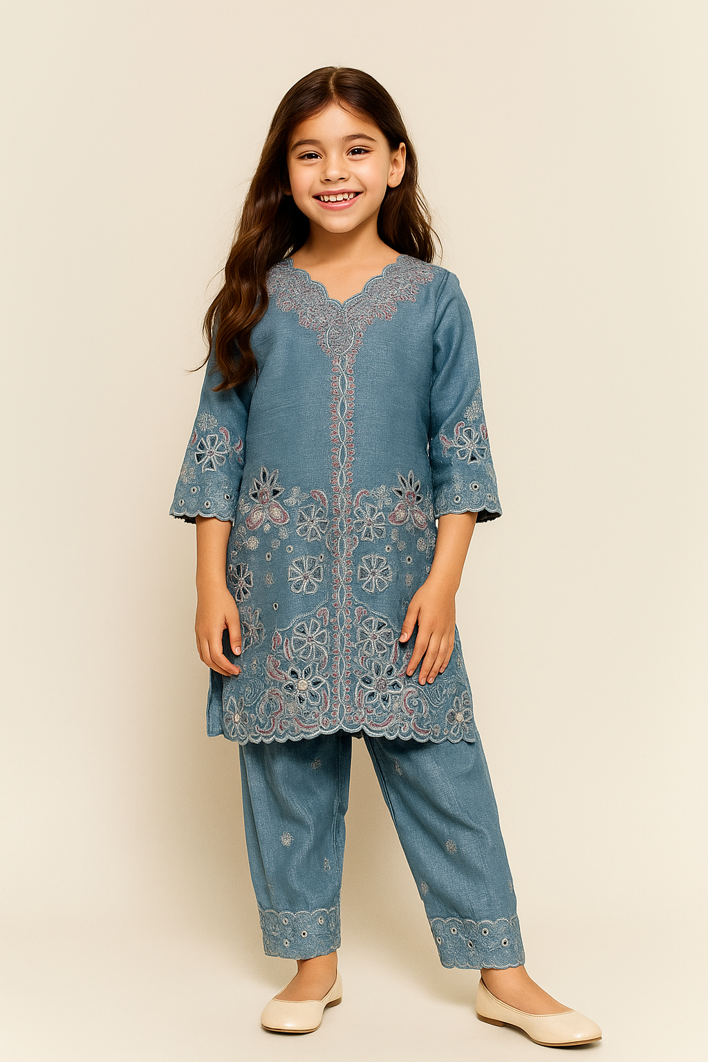 Georgette Bids Work Farshi Salwar Set 4705 Blue