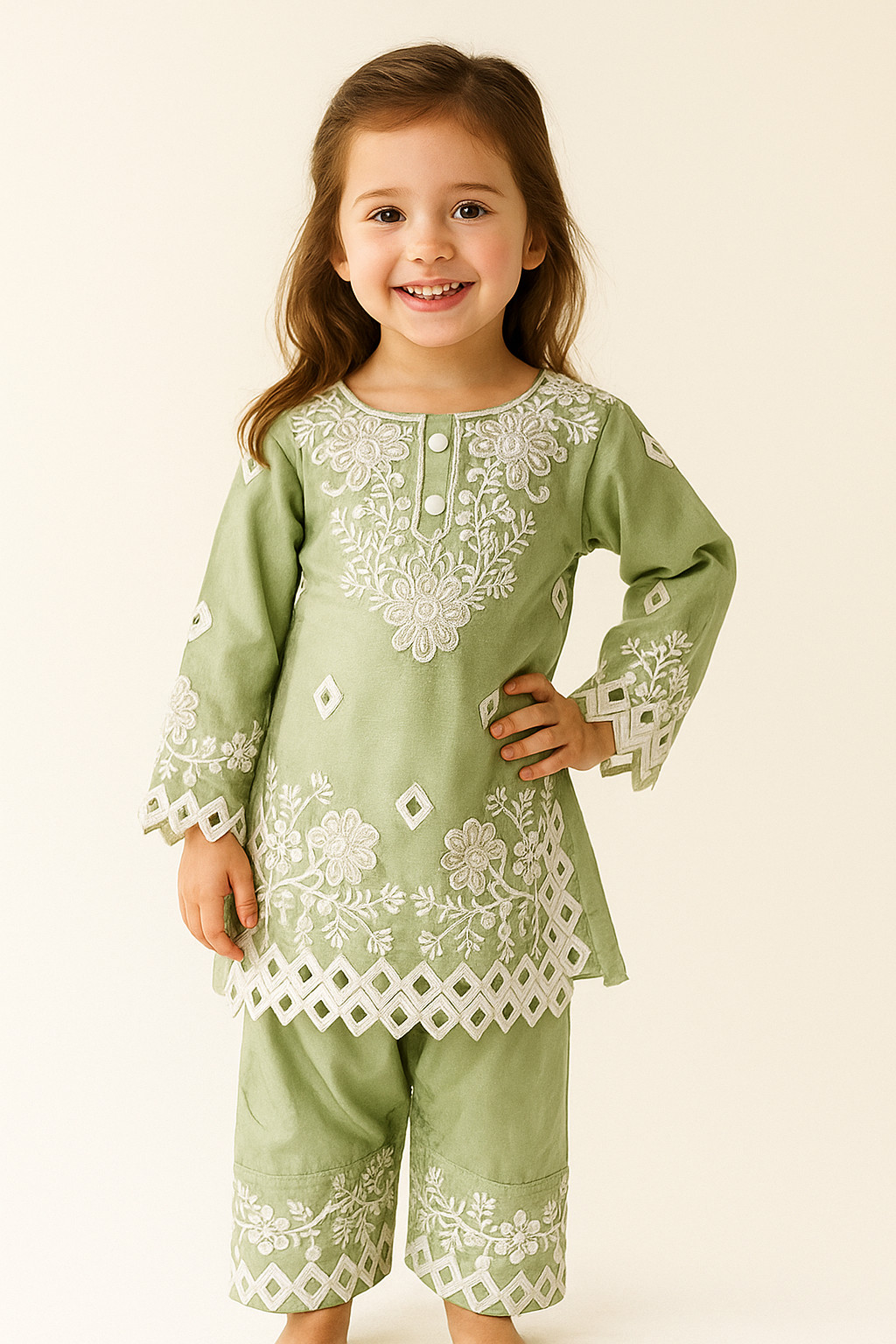 Georgette Embroidery Farshi Salwar Set 4696 Pista Green