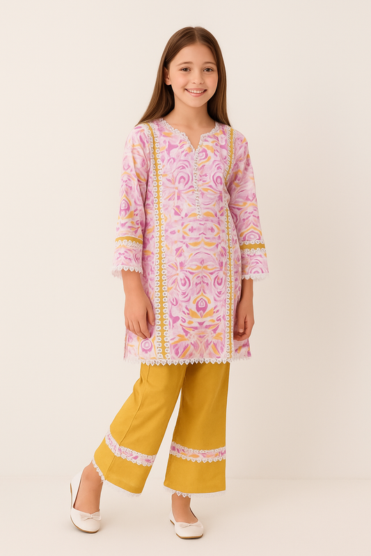 Cotton Printed Kurti Set 1251 Pink