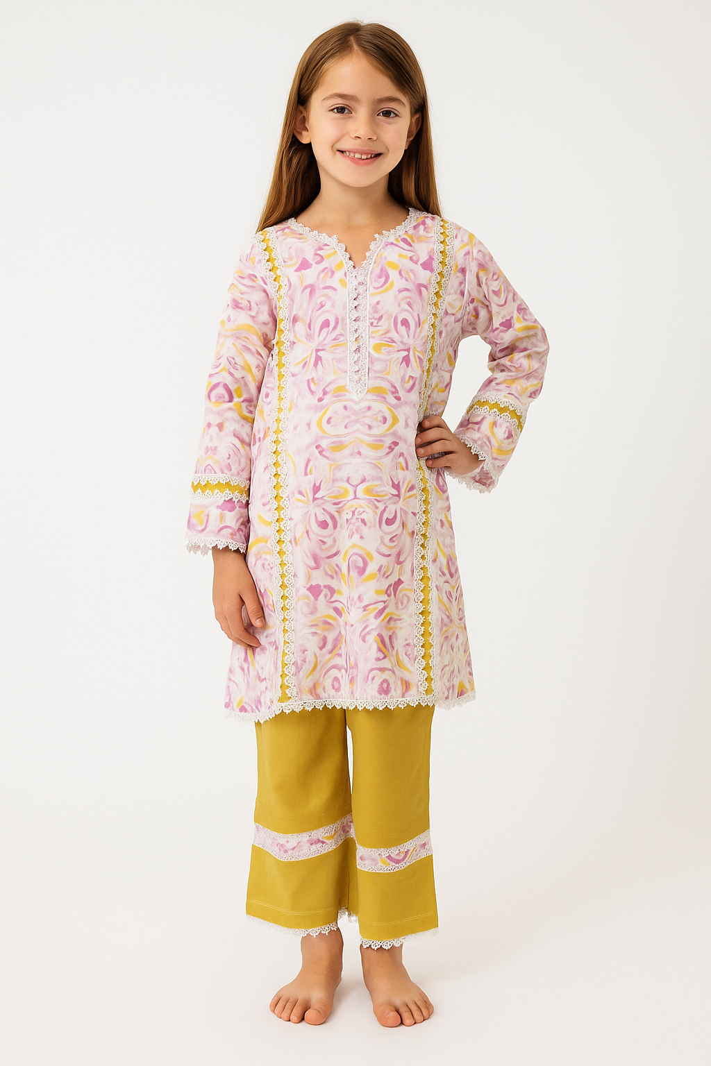 Cotton Printed Kurti Set 1251 Pink