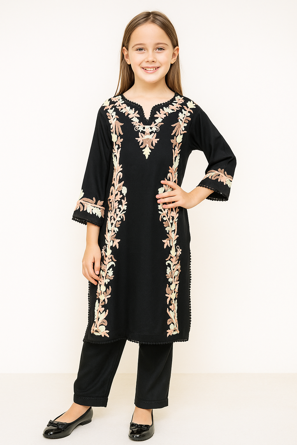 Cotton Embroidery Kurti Set 1249 Black