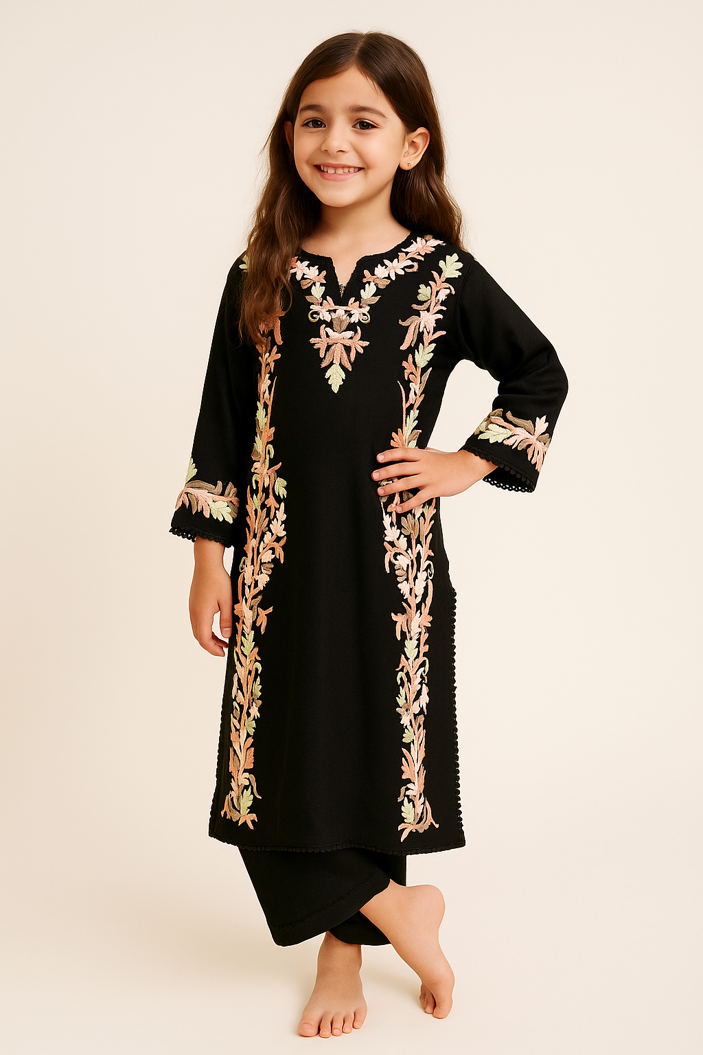 Cotton Embroidery Kurti Set 1249 Black