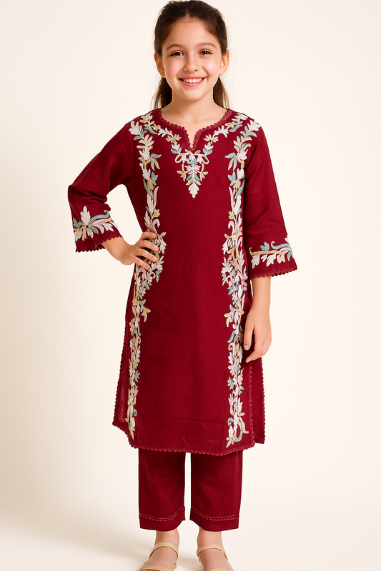 Cotton Embroidery Kurti Set 1250 Red