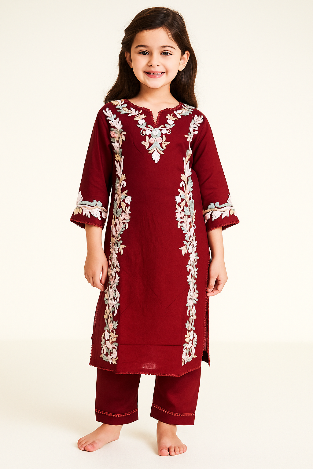 Cotton Embroidery Kurti Set 1250 Red