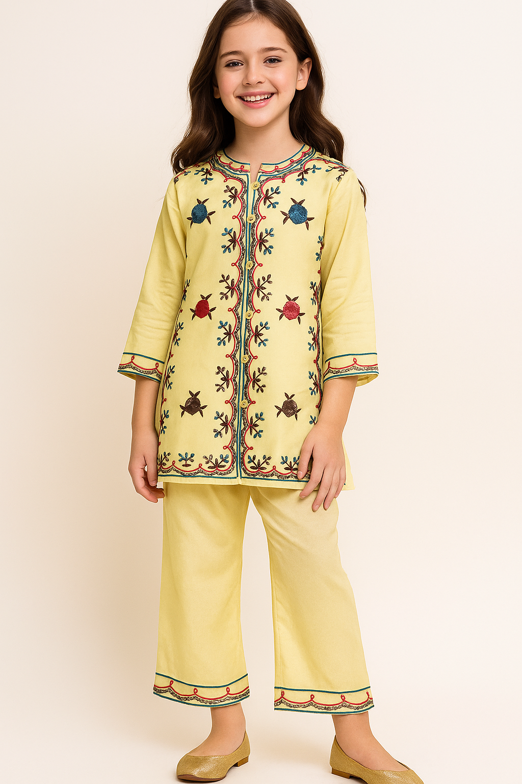 Cotton Embroidery Cord Set 1259 Yellow
