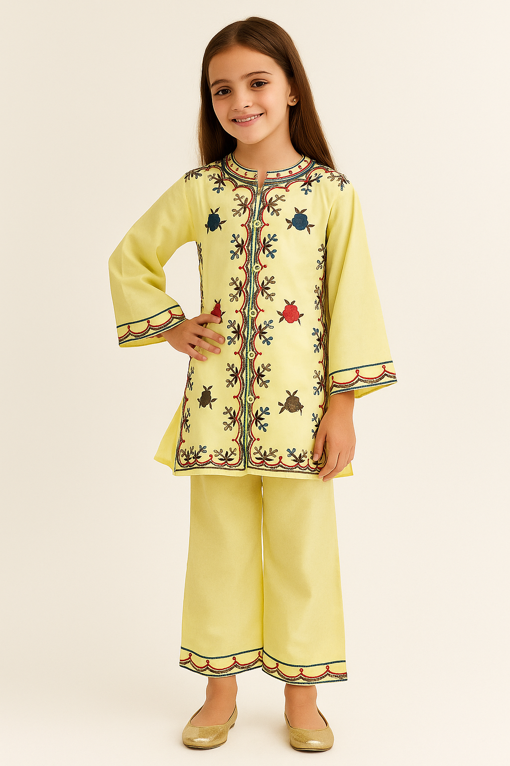 Cotton Embroidery Cord Set 1259 Yellow