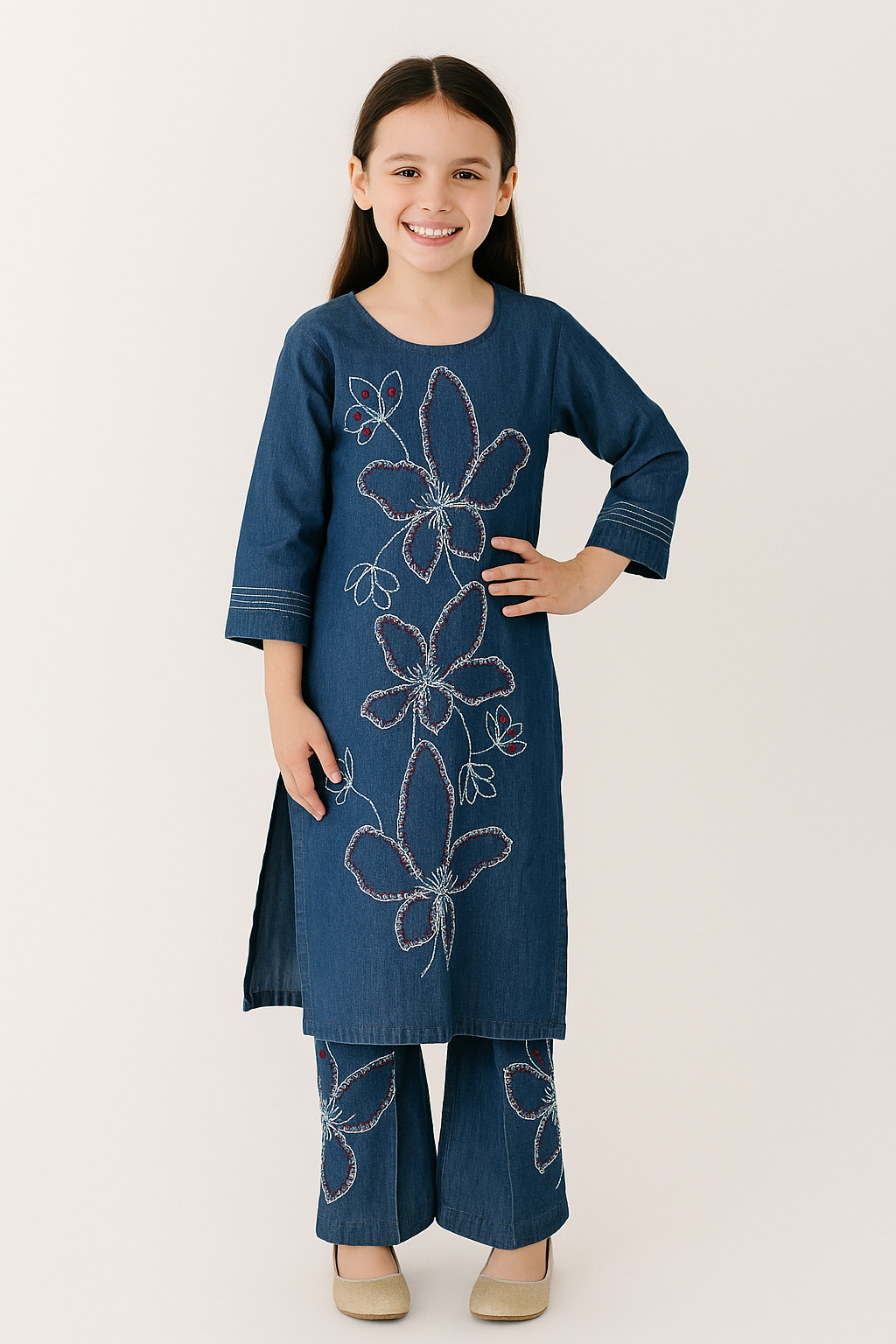Cotton Denim Plazo Set 1258 Dark Blue