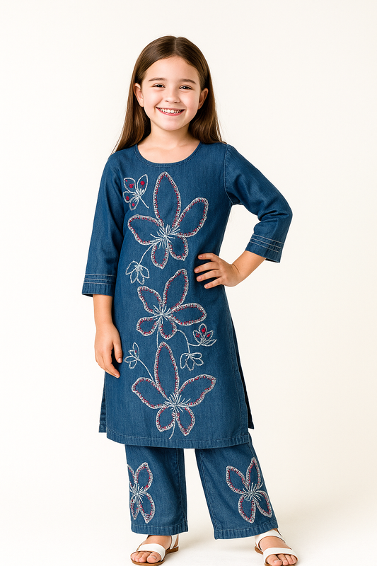 Cotton Denim Plazo Set 1258 Dark Blue