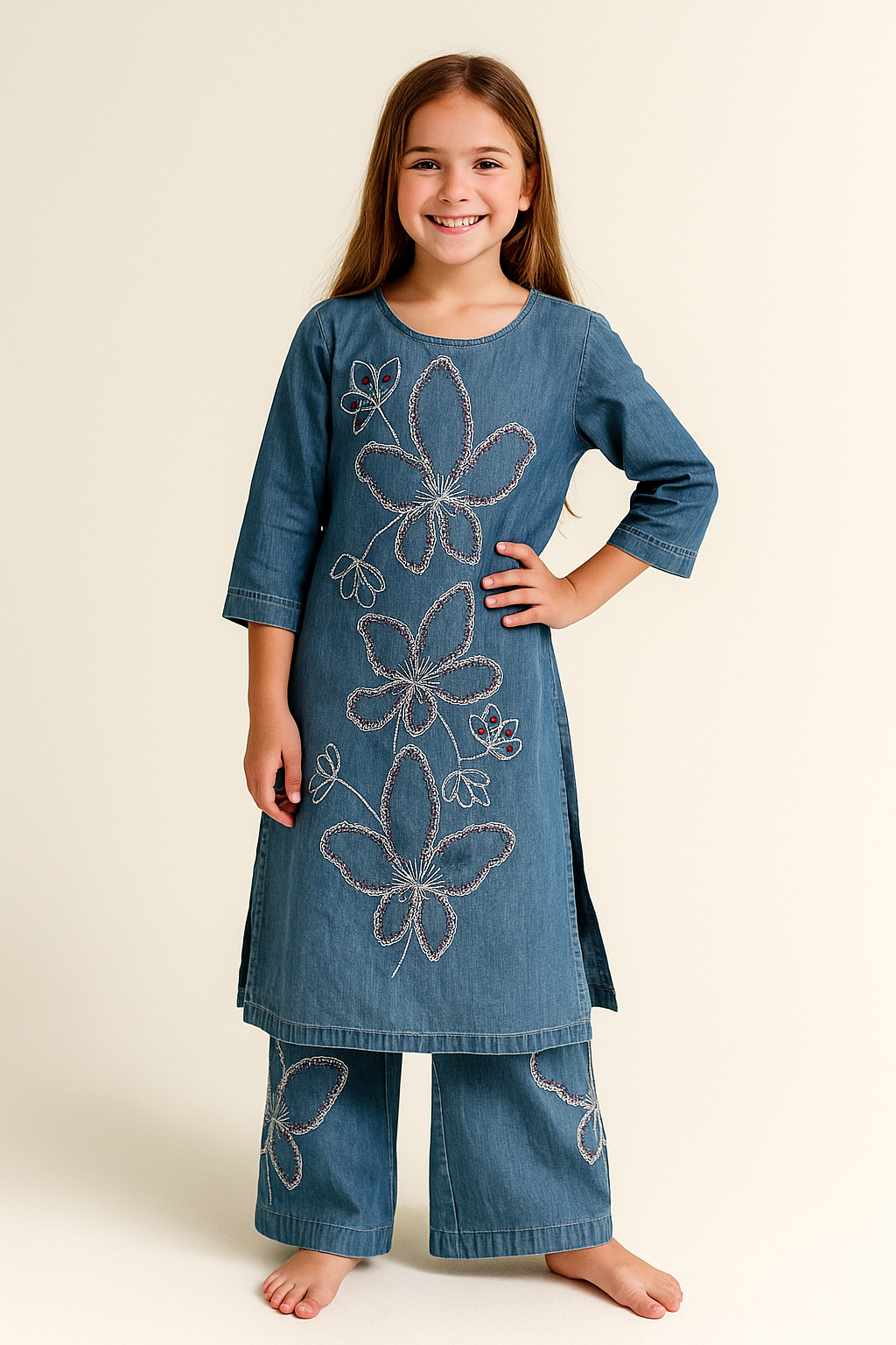 Cotton Denim Plazo Set 1256 Light Blue