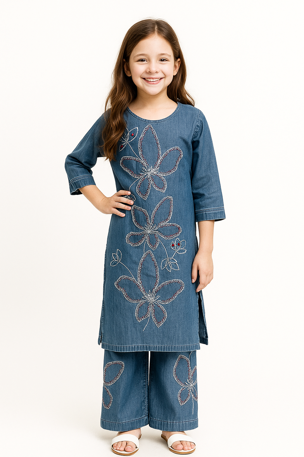 Cotton Denim Plazo Set 1256 Light Blue