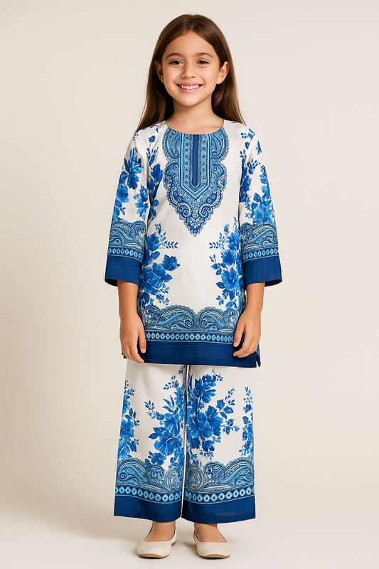 Turkish Printed Cord Set 3977 Blue