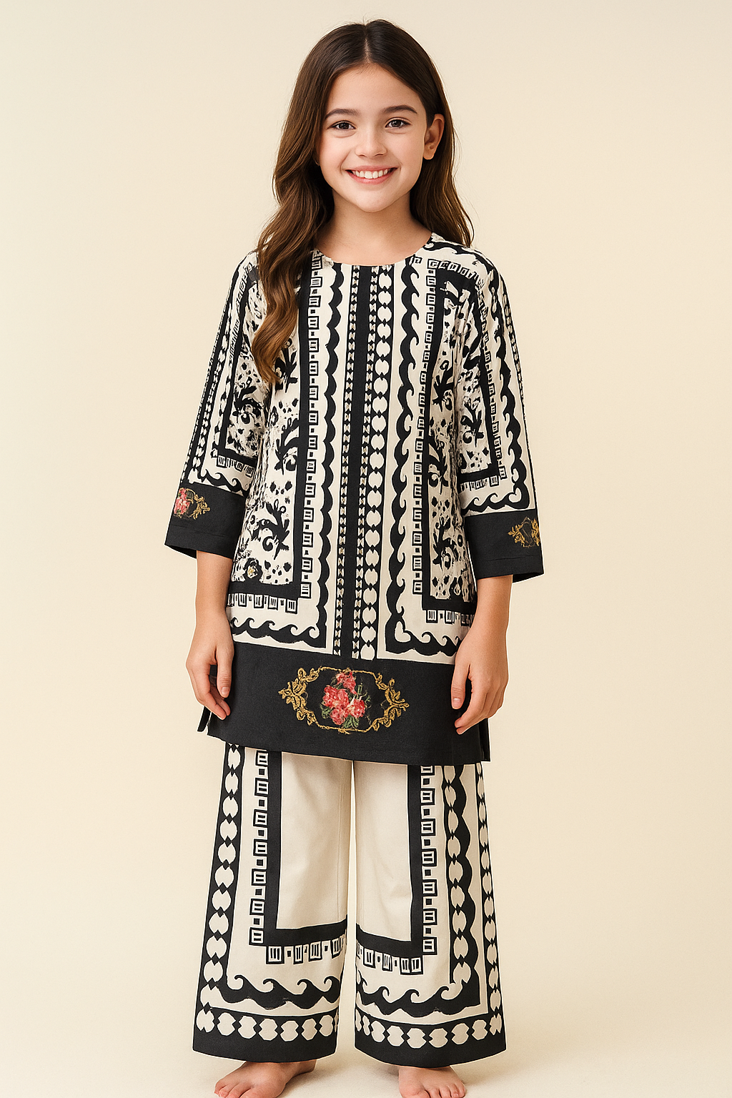 Turkish Printed Cord Set 3981 Black