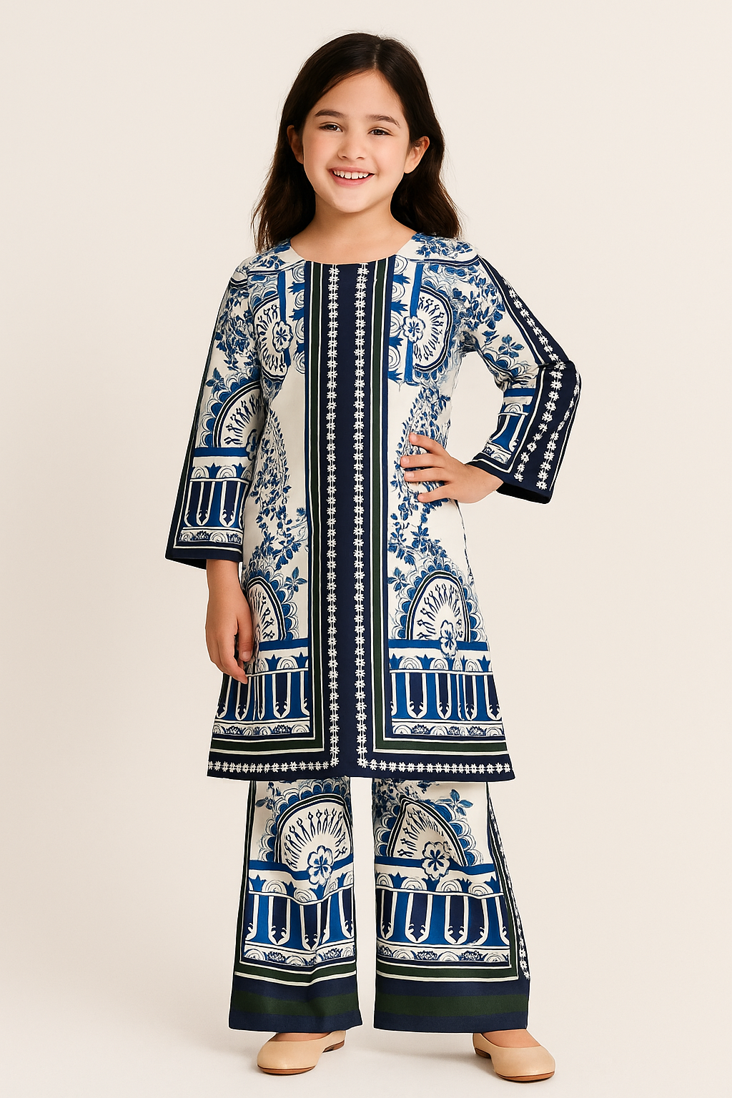 Turkish Printed Cord Set 3982 Blue