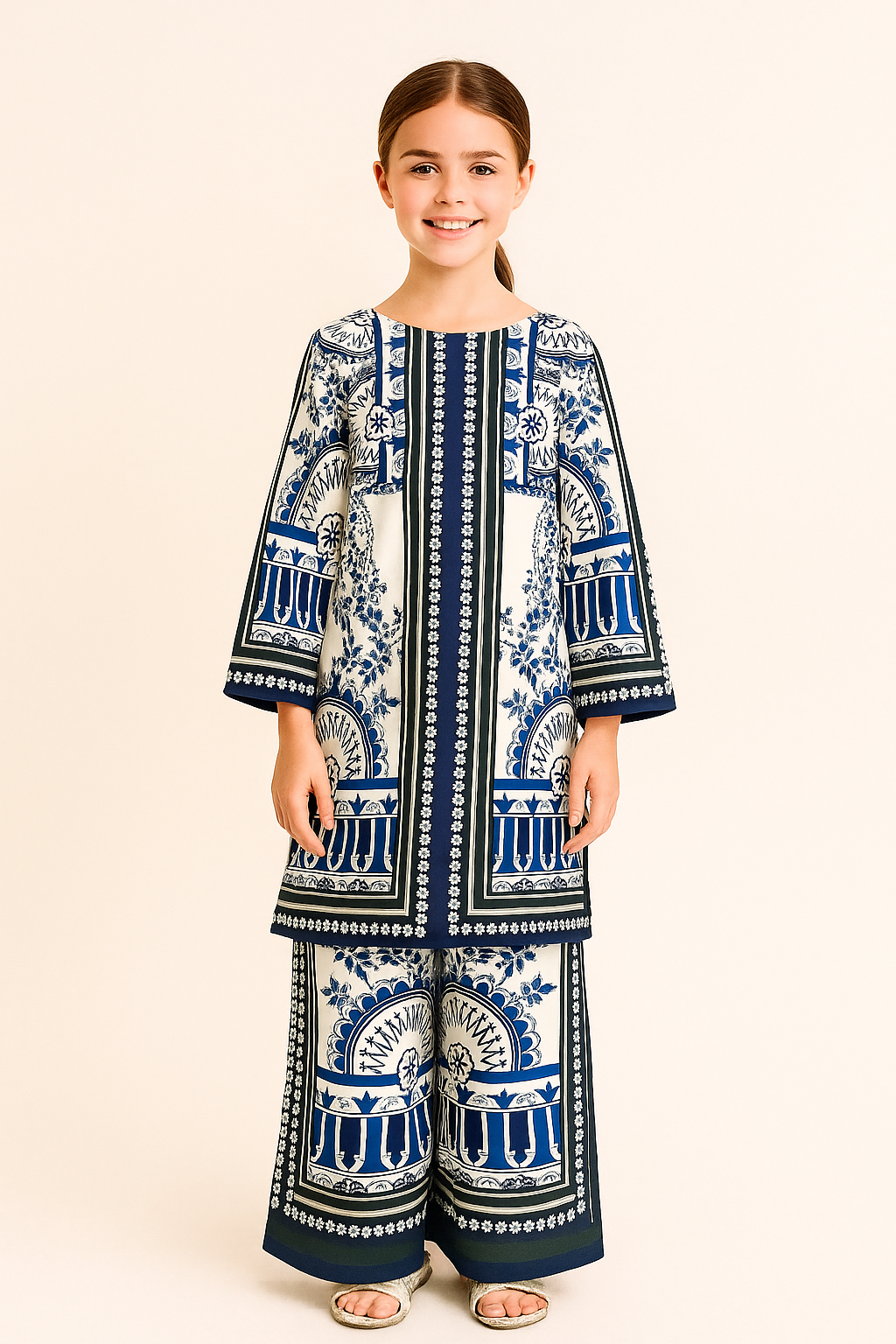 Turkish Printed Cord Set 3982 Blue