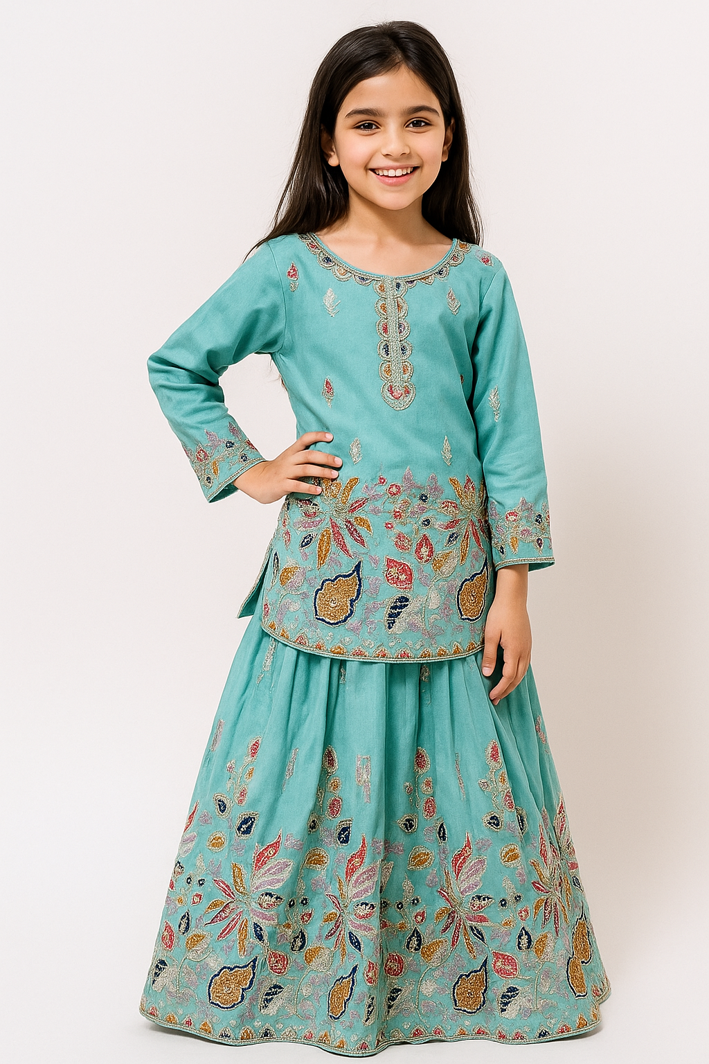 Georgette Bids Work Lehenga Set 4510 Green