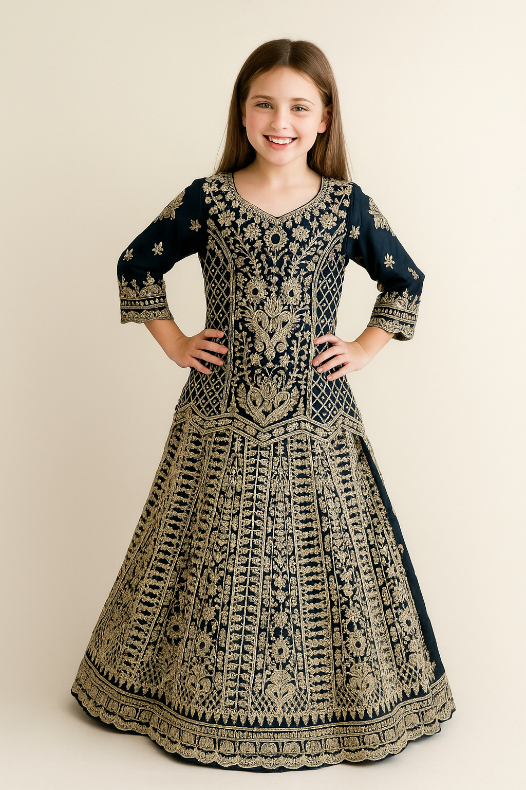 Georgette Hand Work Kurti Lehenga 4721 Royal Blue