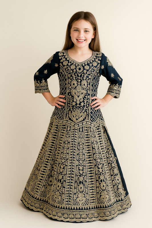 Georgette Hand Work Kurti Lehenga 4721 Royal Blue