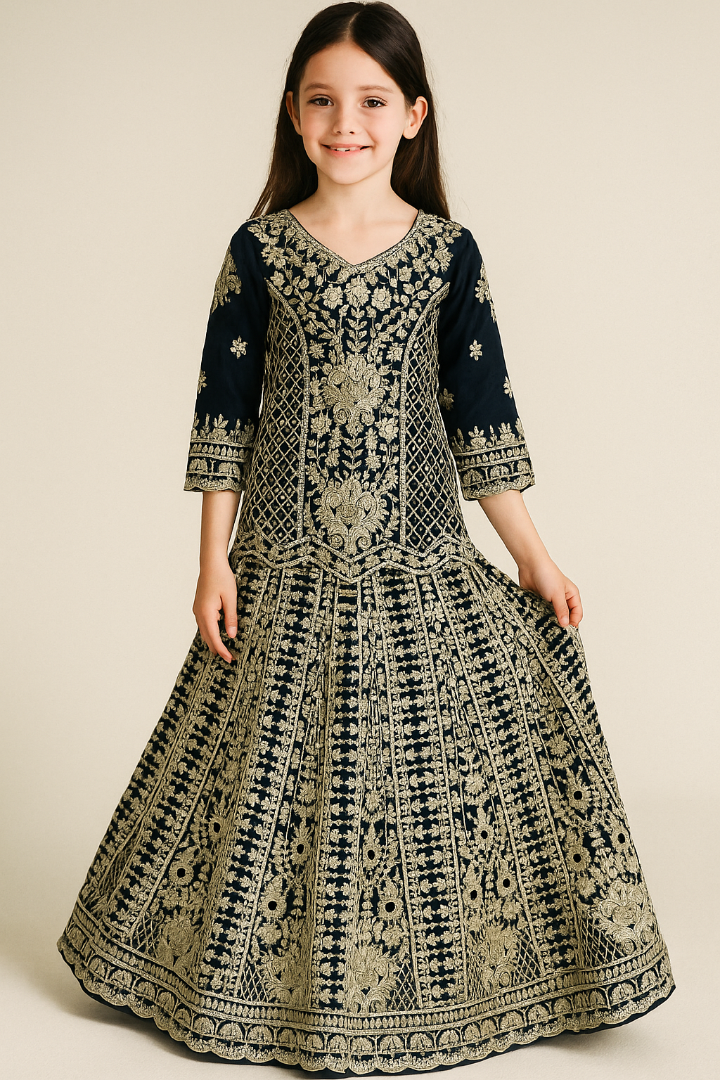 Georgette Hand Work Kurti Lehenga 4721 Royal Blue