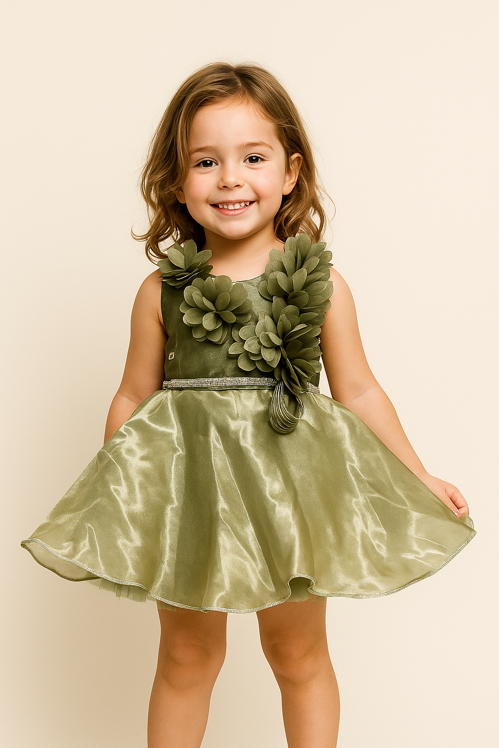 Satin Petal Frock 451 Bottle Green