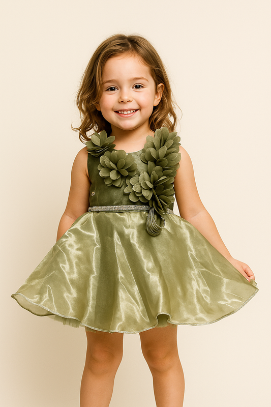Satin Petal Frock 451 Bottle Green