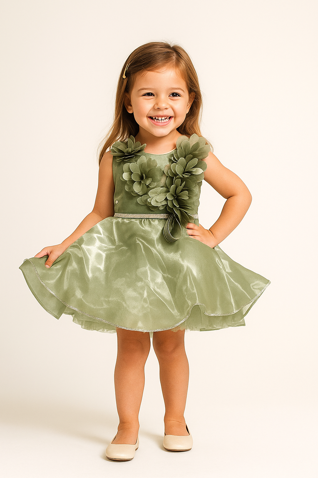 Satin Petal Frock 451 Bottle Green
