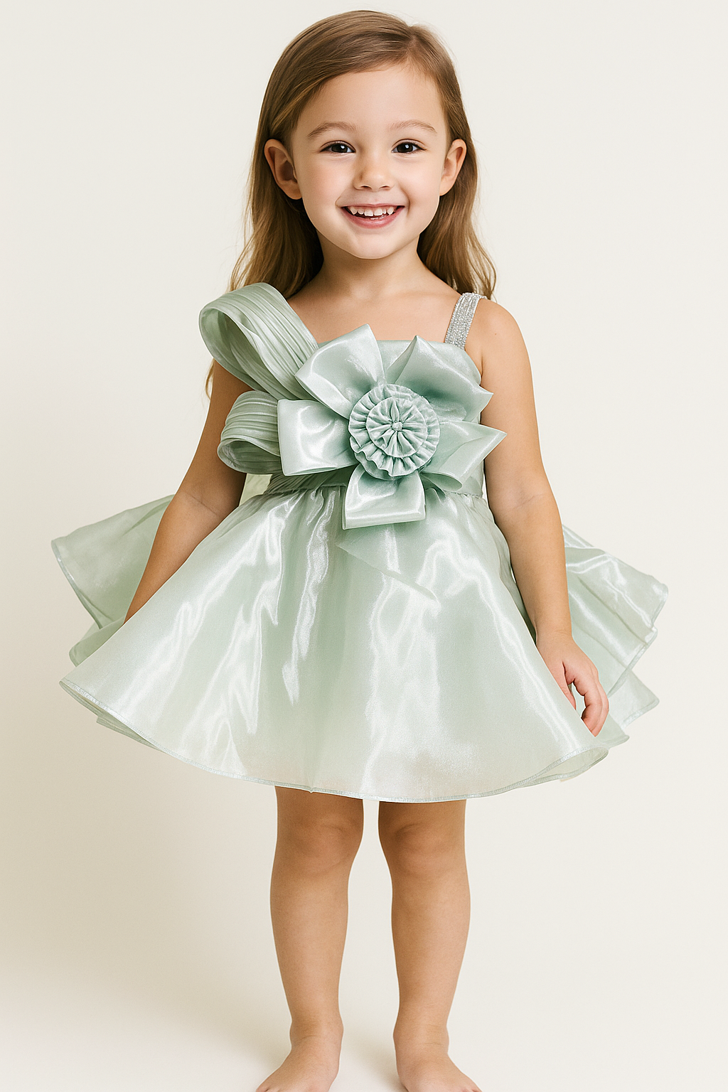 Satin Bow Frock 2507 Pista Green