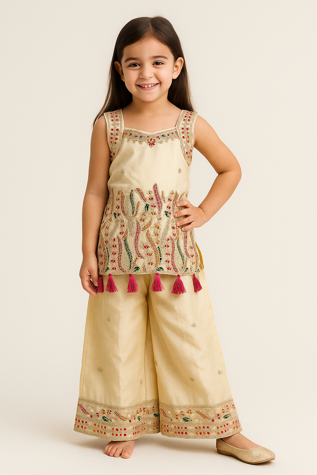 Georgette Embroidery Plazo Set 1394 Beige