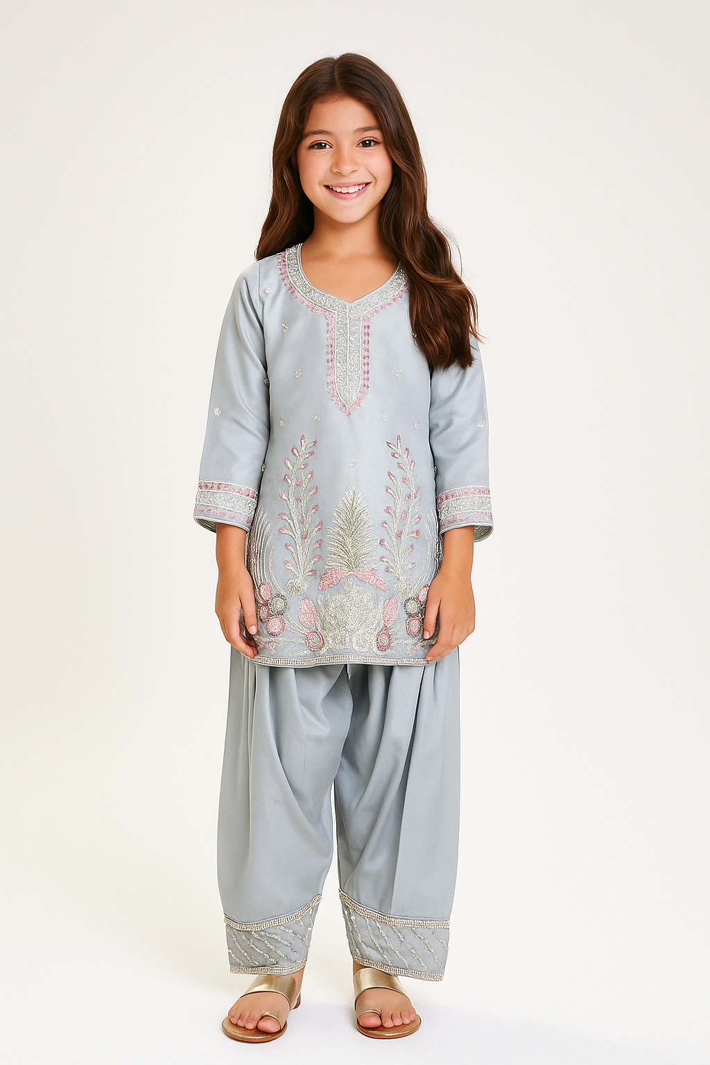 Georgette Bids Work Farshi Salwar Set 1612 Grey