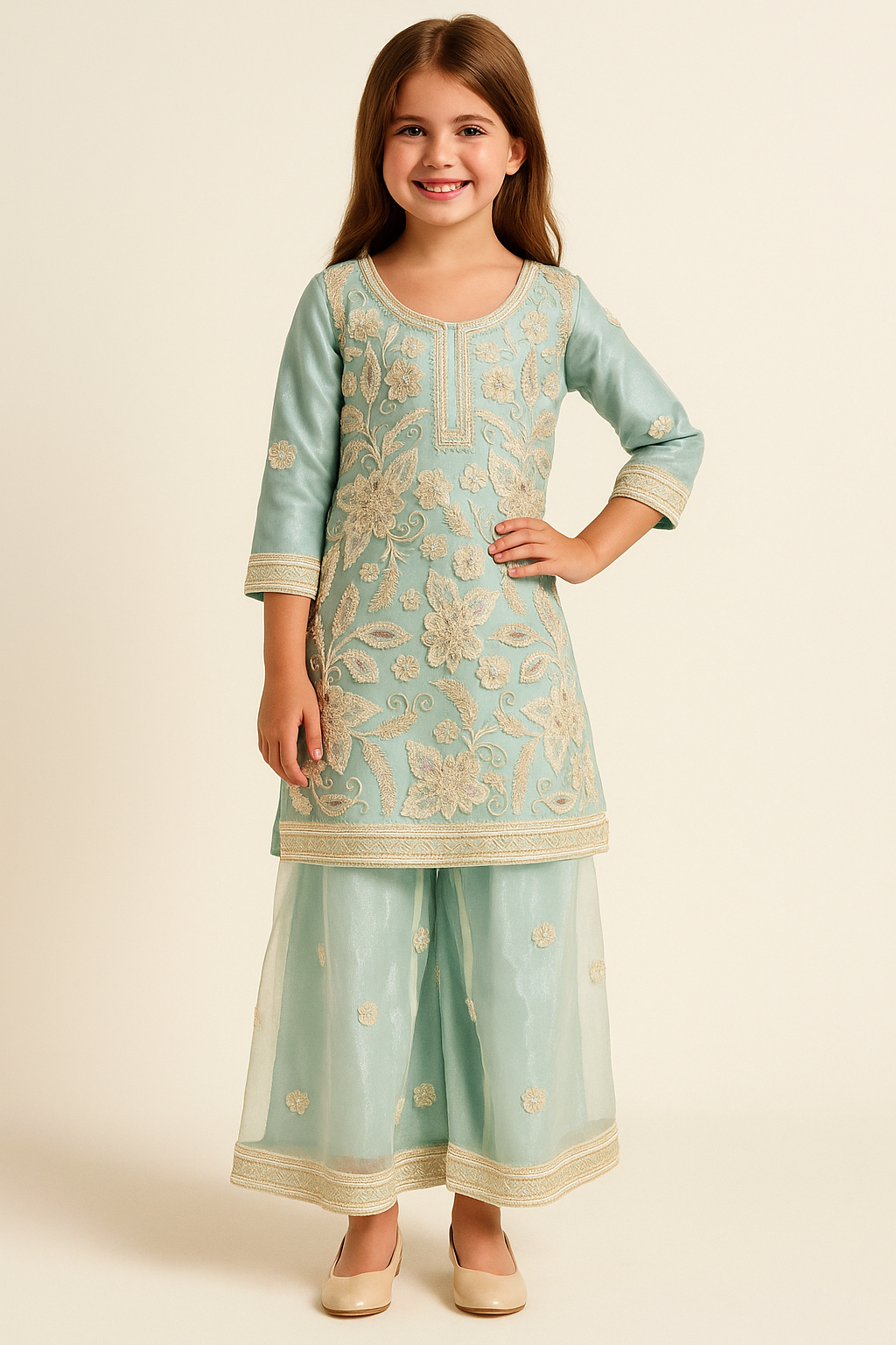 Net Embroidery Plazo Set 1395 Sky Blue
