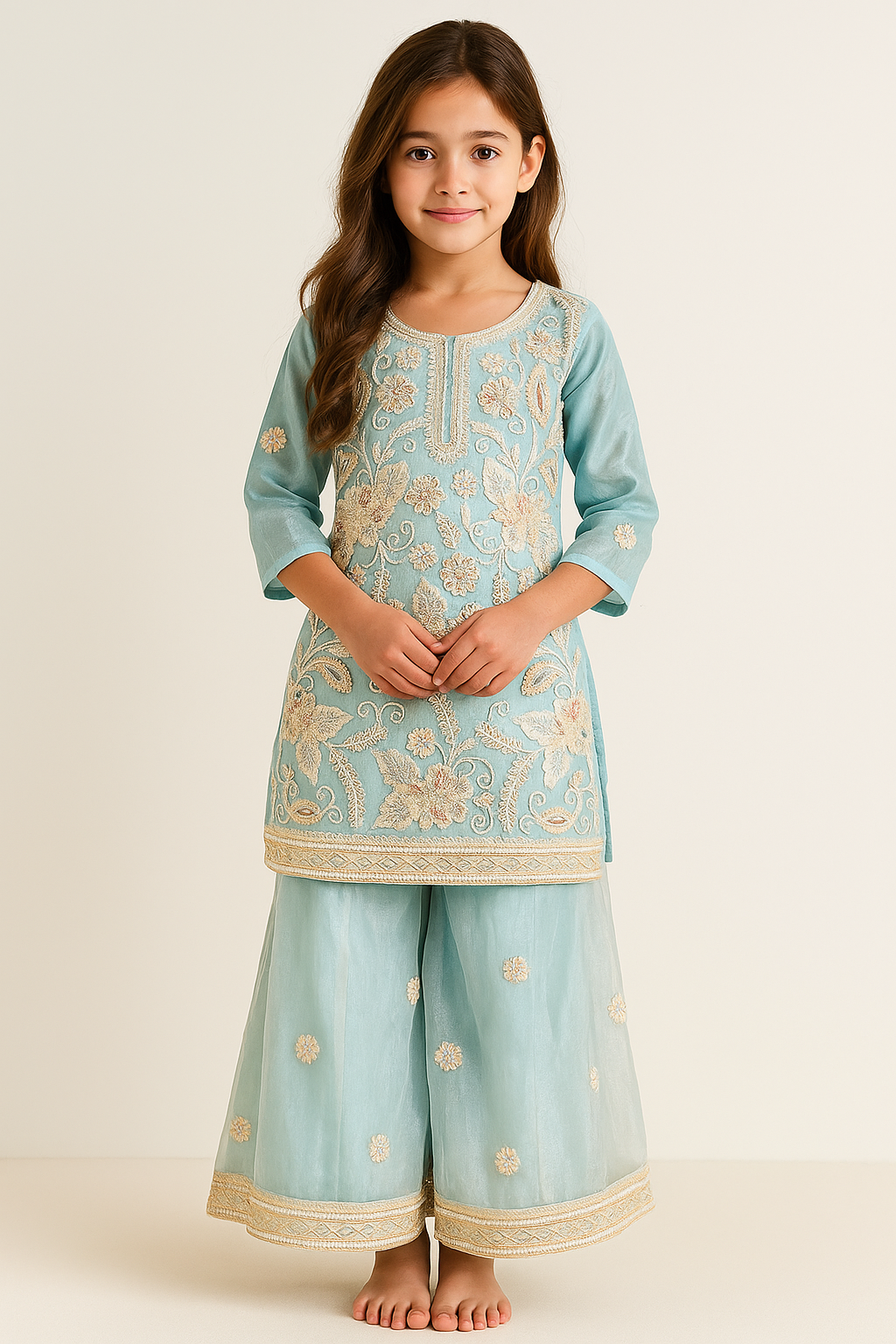 Net Embroidery Plazo Set 1395 Sky Blue