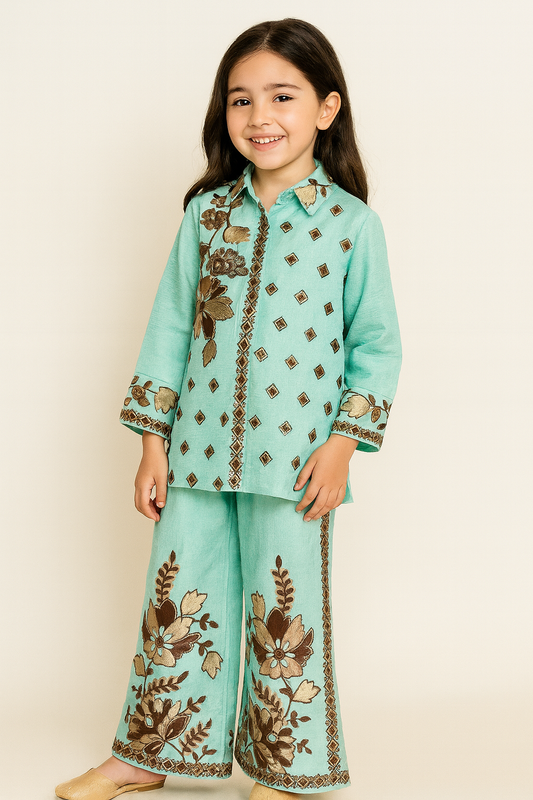 Georgette Embroidery Plazo Cord Set 5433 Sky Blue