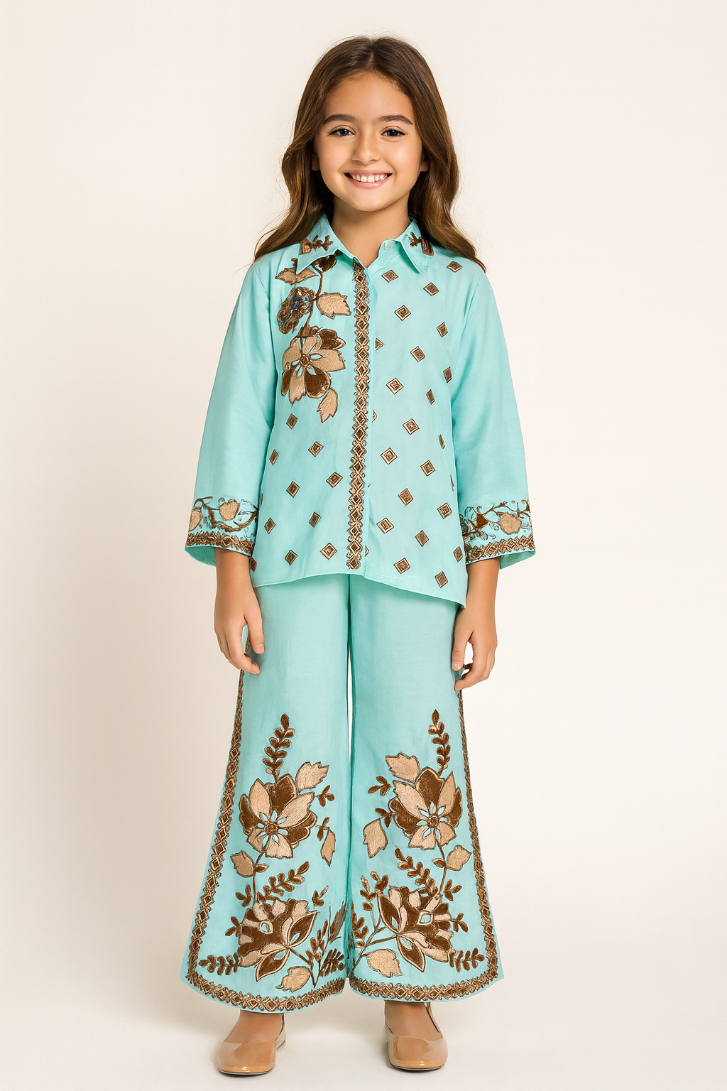 Georgette Embroidery Plazo Cord Set 5433 Sky Blue