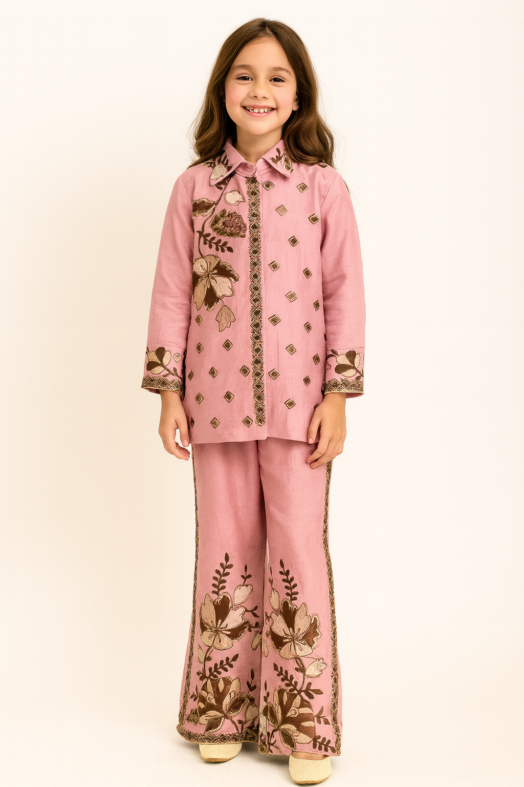 Georgette Embroidery Plazo Cord Set 5433 Pink