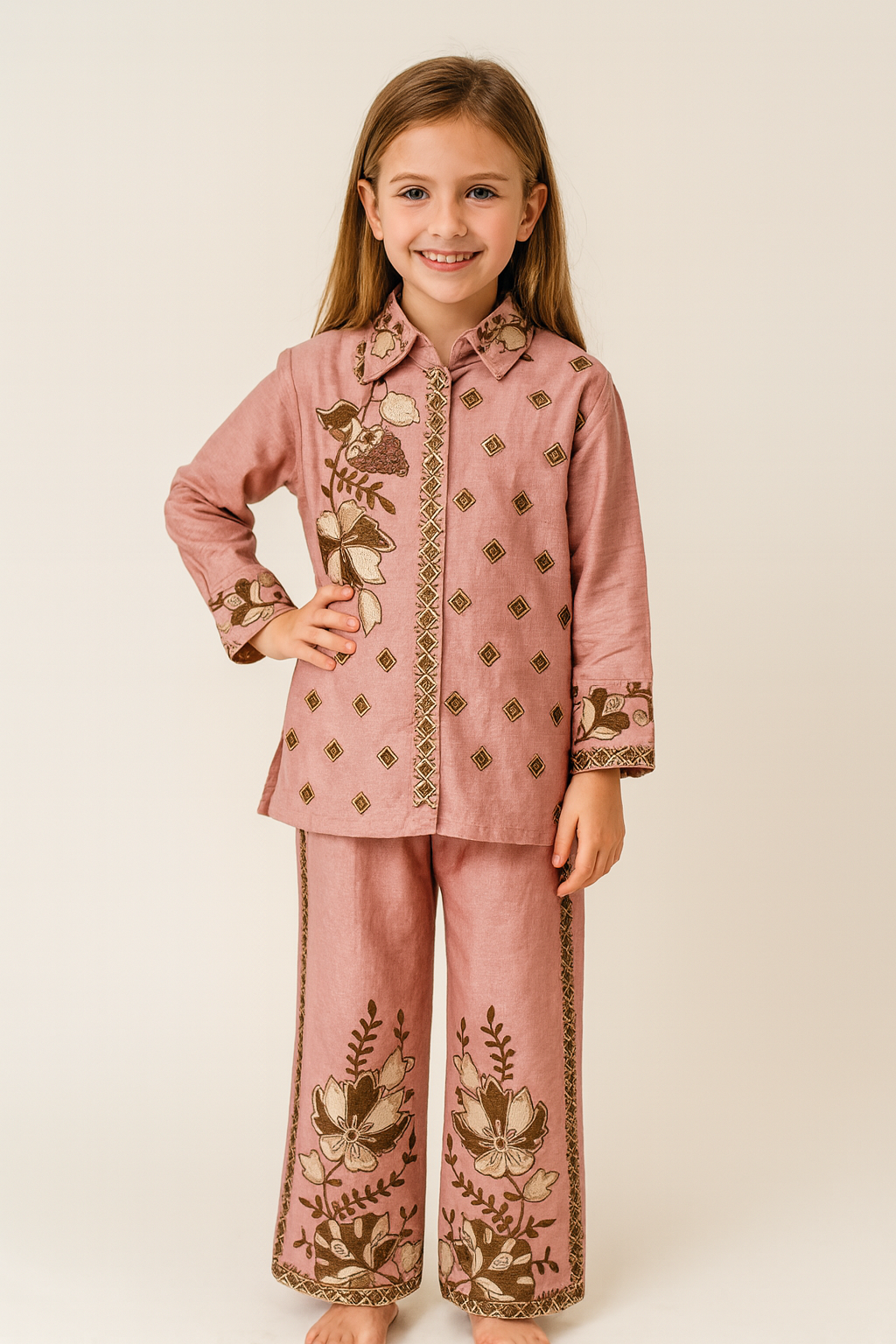 Georgette Embroidery Plazo Cord Set 5433 Pink