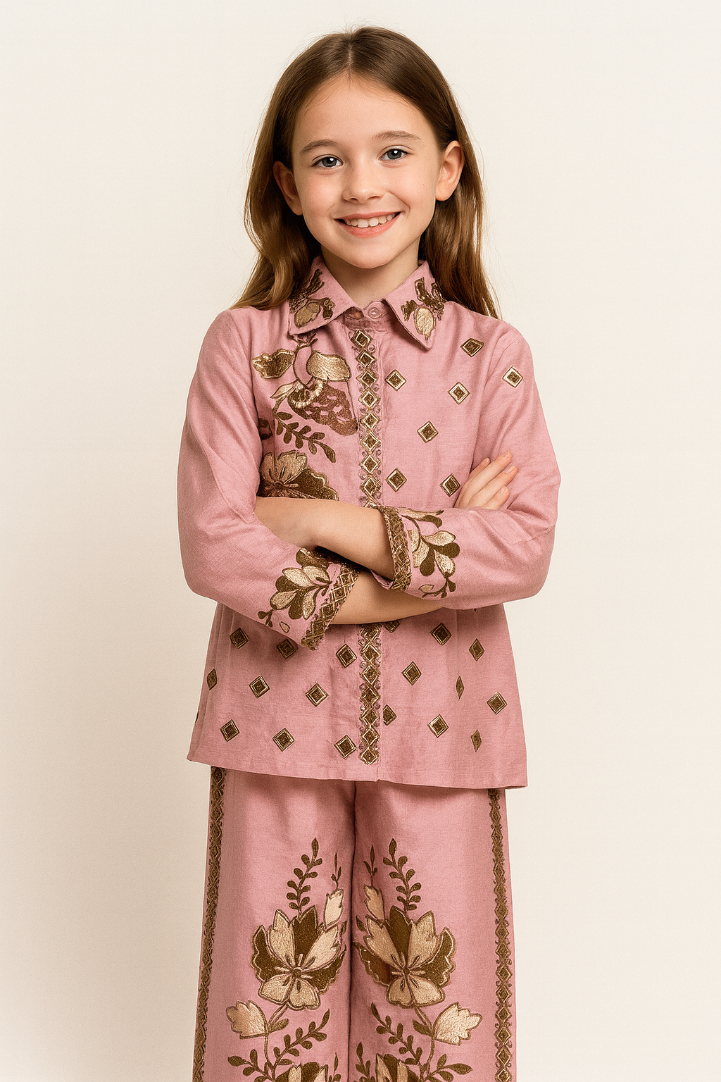 Georgette Embroidery Plazo Cord Set 5433 Pink