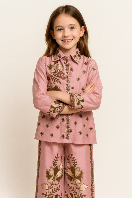 Georgette Embroidery Plazo Cord Set 5433 Pink