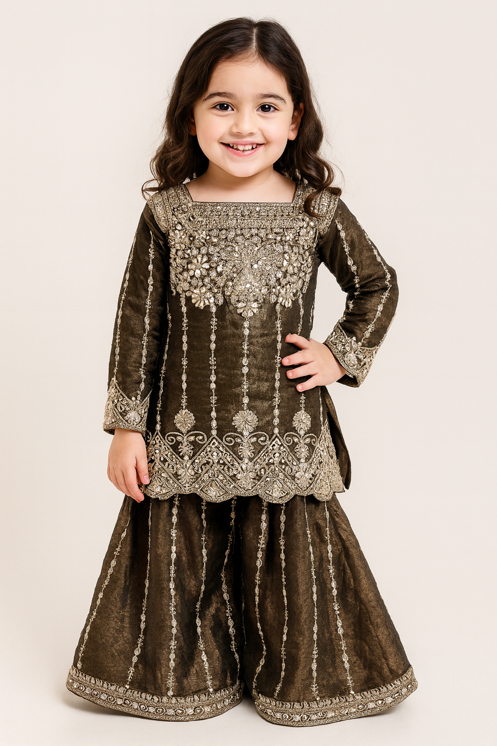 Georgette Hand Work Plazo Kurti Set 4686 Brown