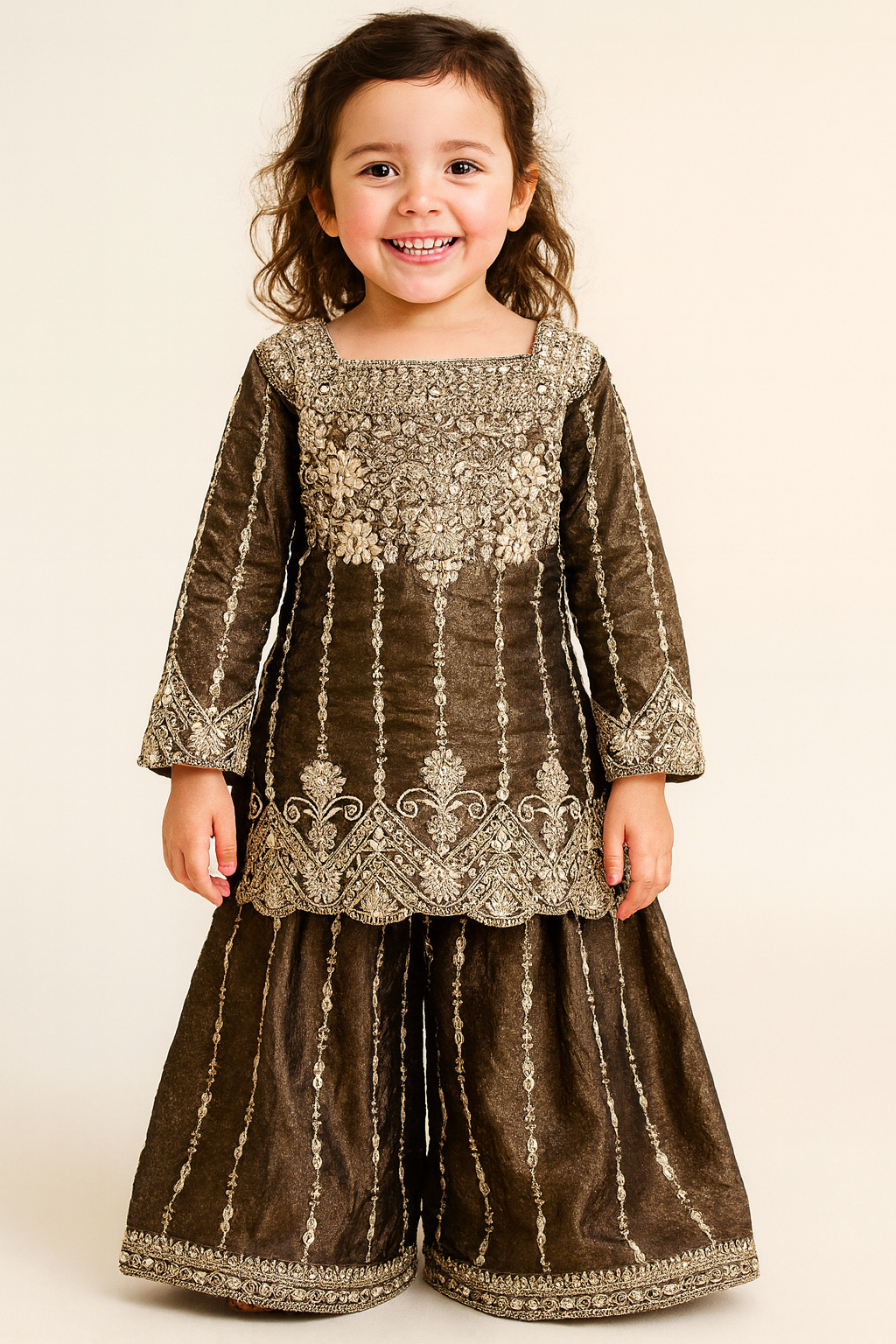 Georgette Hand Work Plazo Kurti Set 4686 Brown