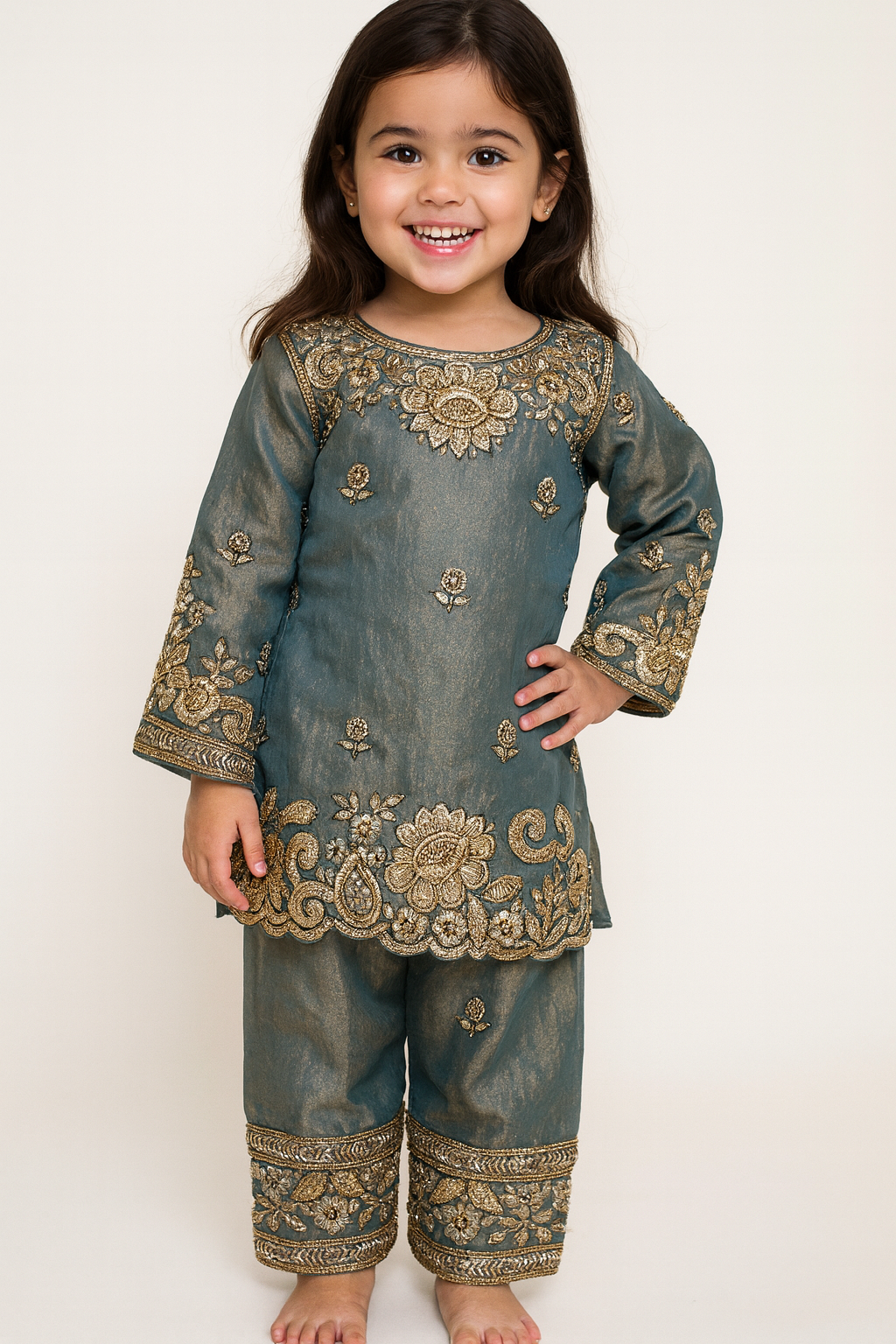 Georgette Hand Work Farshi Salwar Set 4726 Grey