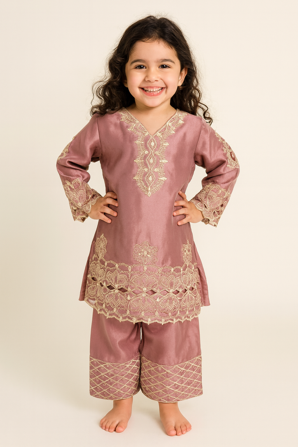 Satin Embroidery Farshi Set 4714 Pink