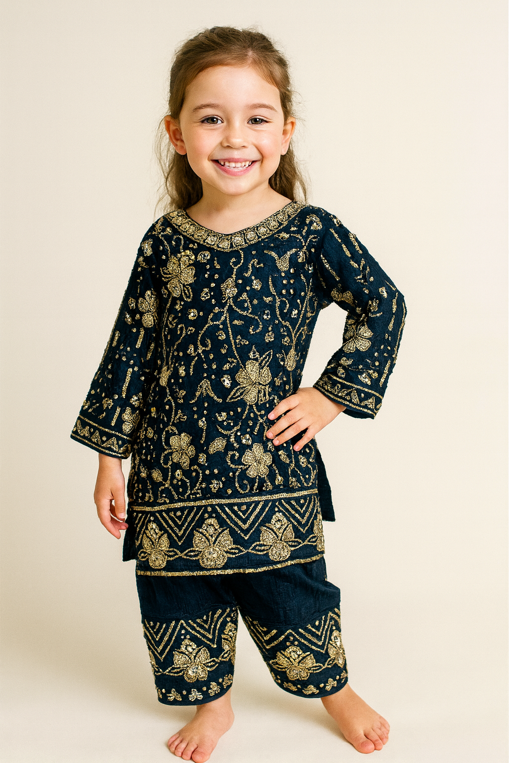 Georgette Hand Work Farshi Plazo Set 4719 Navy Blue