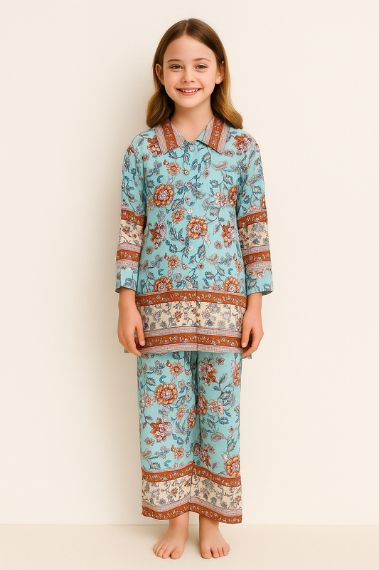 Cotton Printed Cord Set 1275 Sky Blue