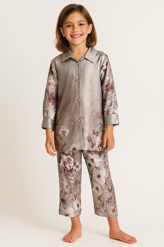 Satin Printed Cord Set 1276 Grey