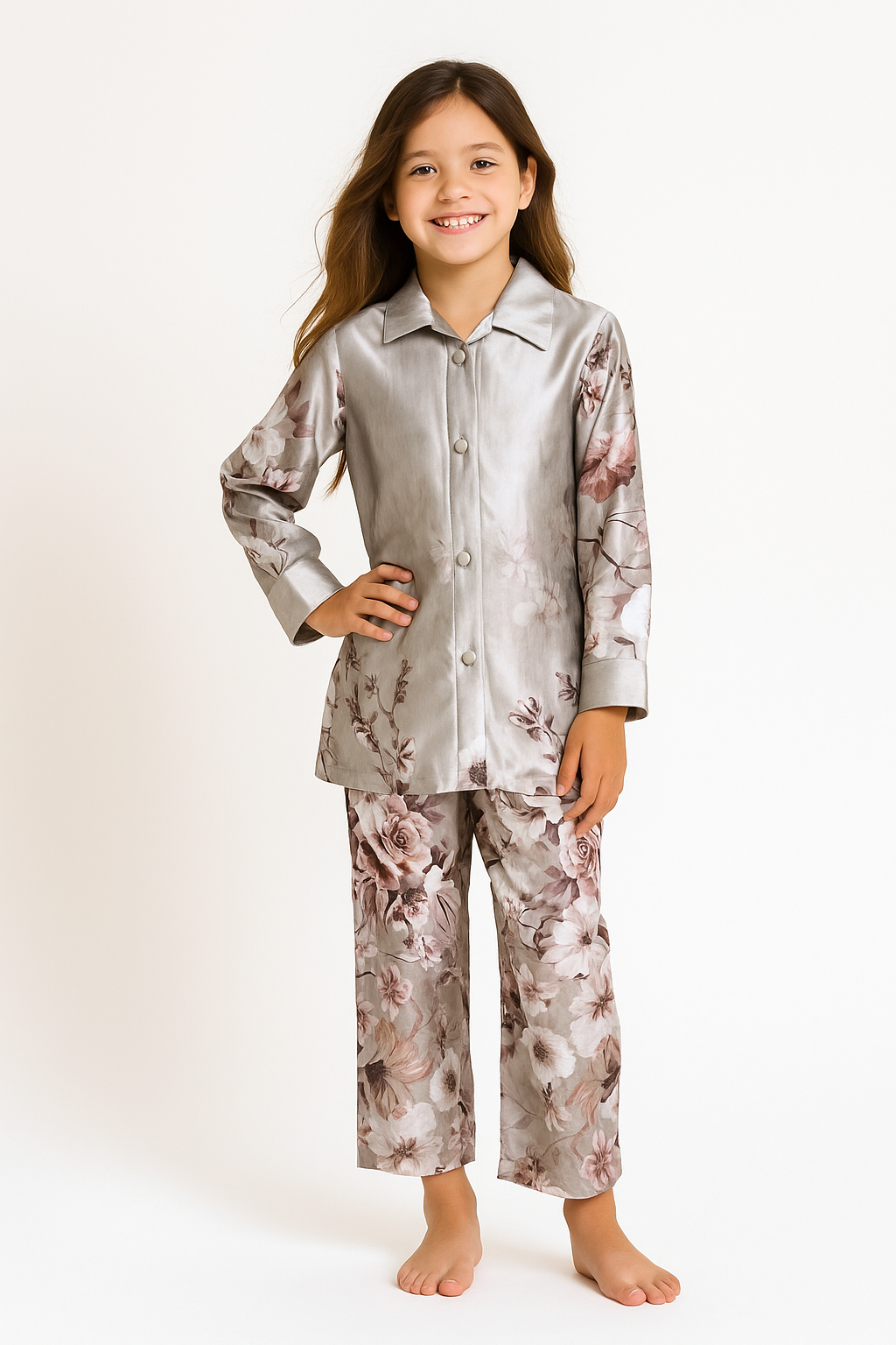 Satin Printed Cord Set 1276 Grey